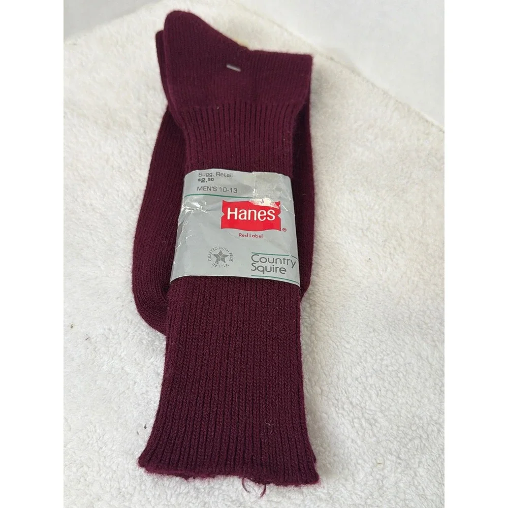 NOS‎ Vintage Hanes Red Label County Squire  Mens Socks Eggplant Size 10-13